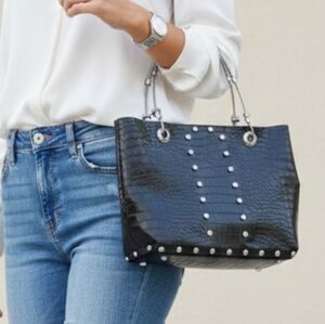 🎄RARE Tote Bag w/ Wire Handles Croc Embossed John Galt/Stash Bags